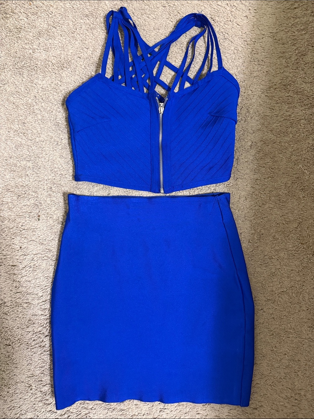 WOW couture Electric Blue Strappy Crop Top & Skirt Set - Picture 1 of 2